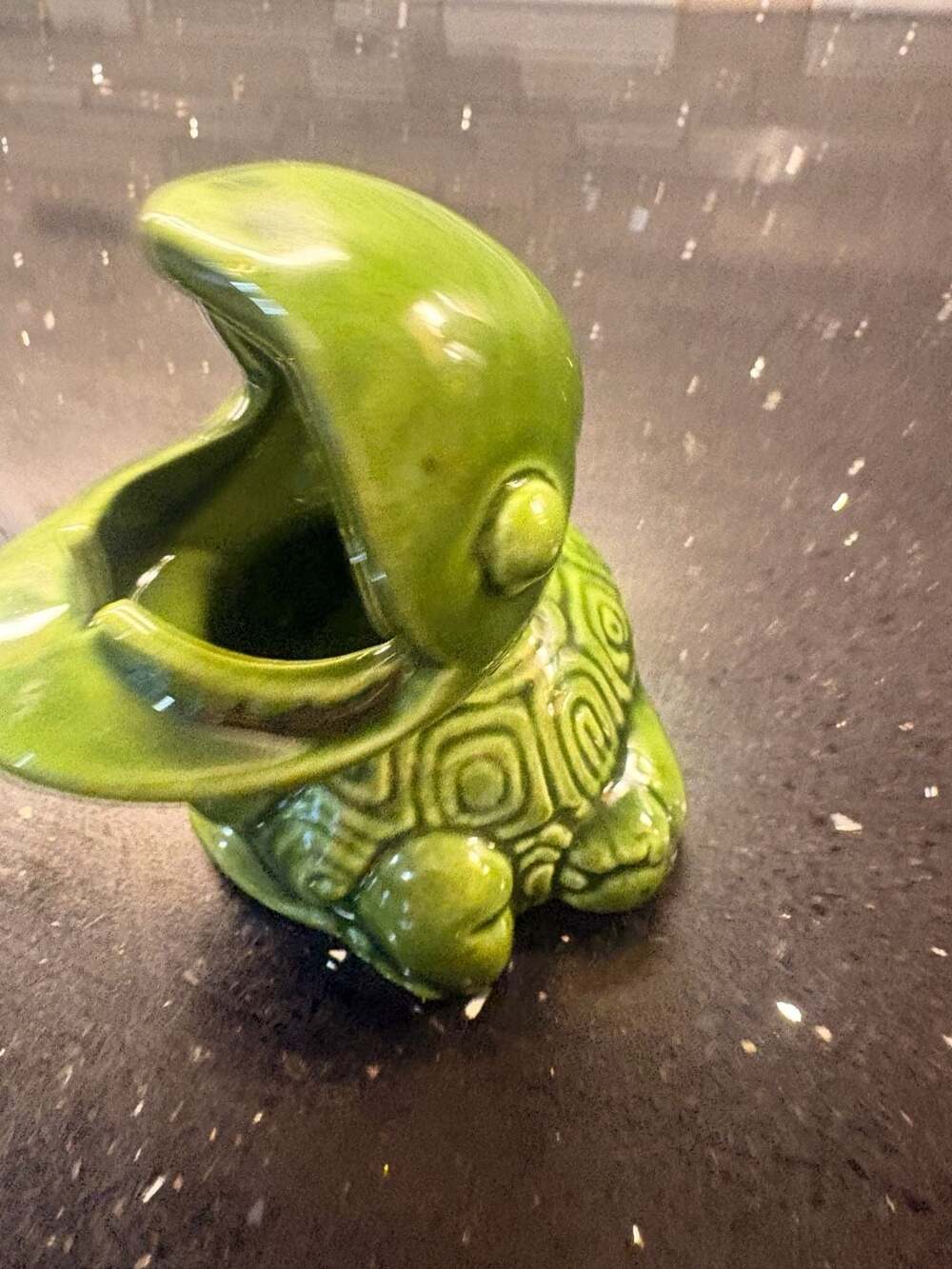 Vintage McCoy Green Glaze Ceramic Turtle Ashtray/planter Figurine